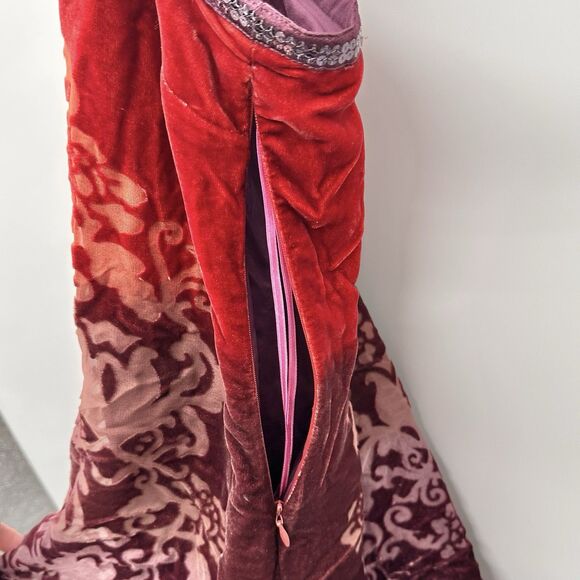 Free People Velvet Burnout Tunic Mini Dress Sz 8 Silk Forbidden Ivy Red Purple - Picture 3 of 12